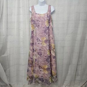 Hampton Nights Lavender Yellow Floral Sleeveless Maxi Dress Formal 12